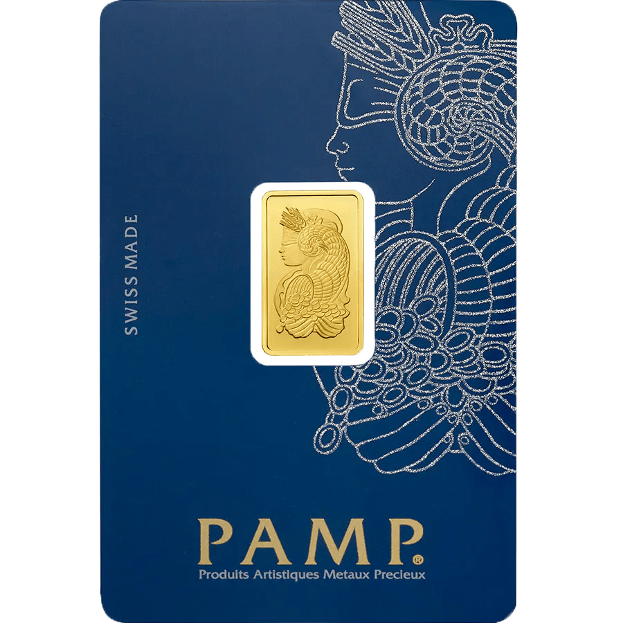 Lingotin PAMP Lady Fortuna de 5 g dans son conditionnement bleu.